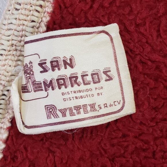 San Marcos Vintage Baby Blanket Cobija Bear Butterflies 41 X 46 Red Cream Tag - Picture 6 of 6